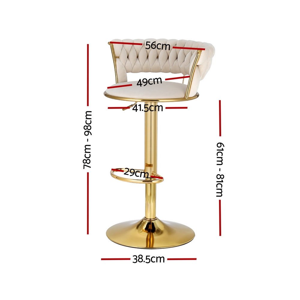 2x Bar Stools Gas Lift Velvet Woven Backrest Ivory - Furniture > Bar Stools & Chairs > Table & Bar Stools - Rivercity House & Home Co. (ABN 18 642 972 209) - Affordable Modern Furniture Australia