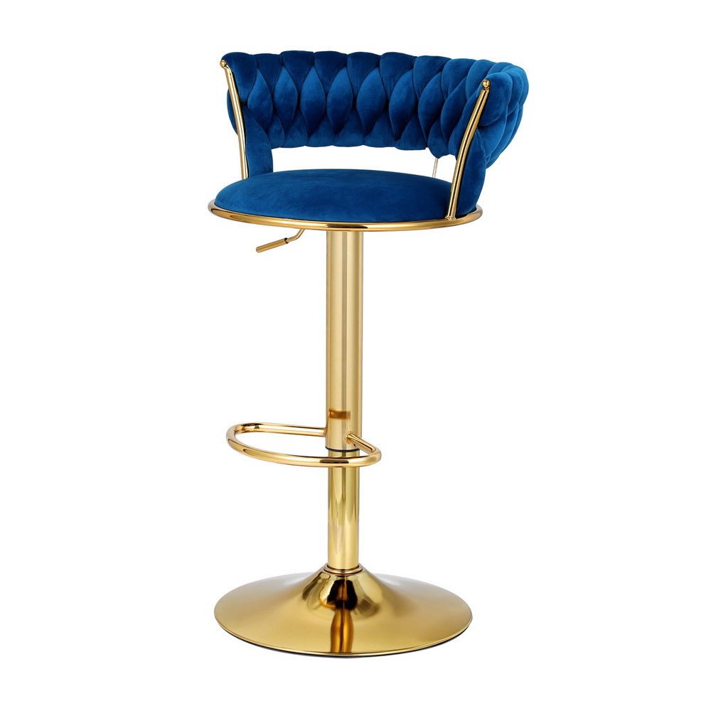 2x Bar Stools Gas Lift Velvet Woven Backrest Navy - Furniture > Bar Stools & Chairs > Table & Bar Stools - Rivercity House & Home Co. (ABN 18 642 972 209) - Affordable Modern Furniture Australia
