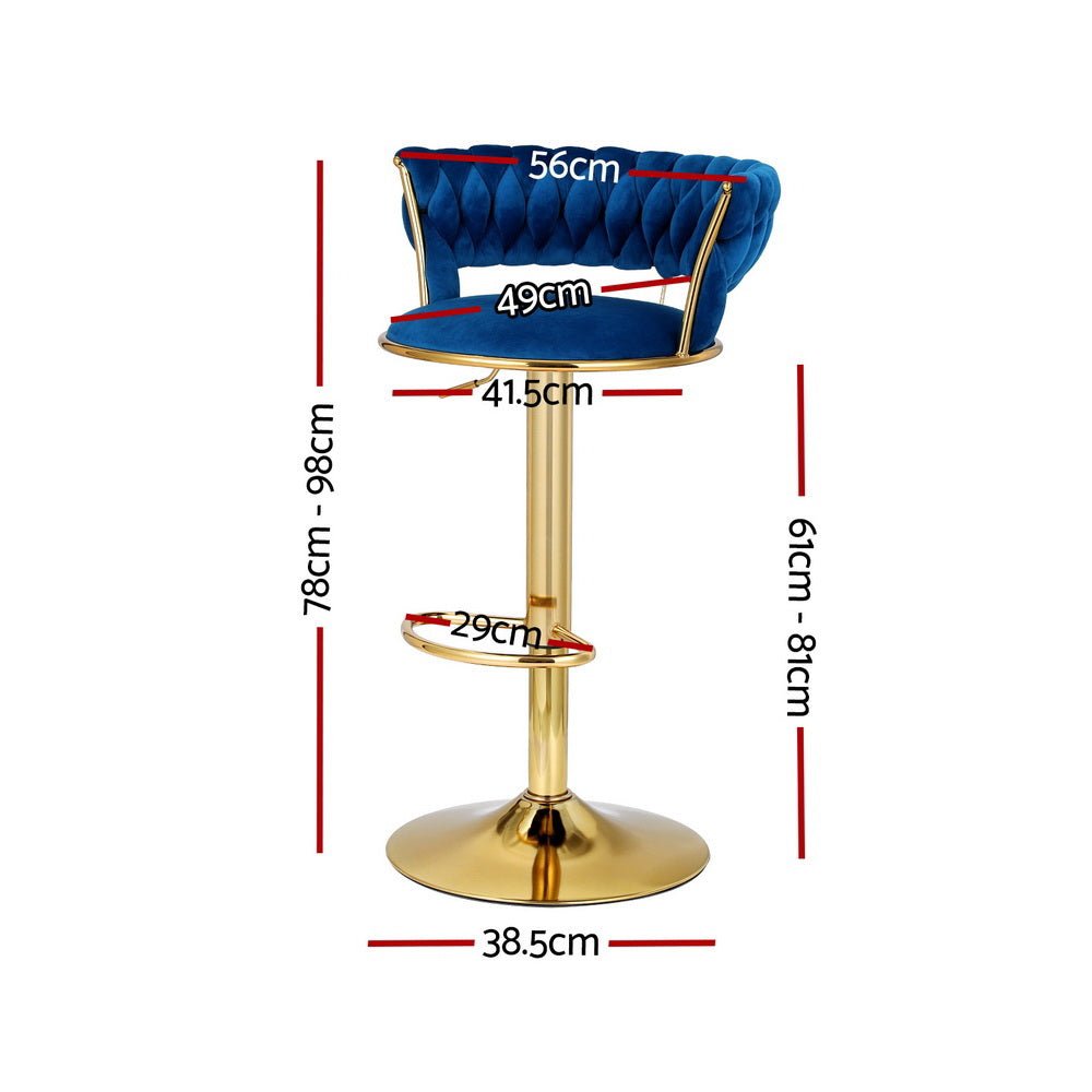 2x Bar Stools Gas Lift Velvet Woven Backrest Navy - Furniture > Bar Stools & Chairs > Table & Bar Stools - Rivercity House & Home Co. (ABN 18 642 972 209) - Affordable Modern Furniture Australia