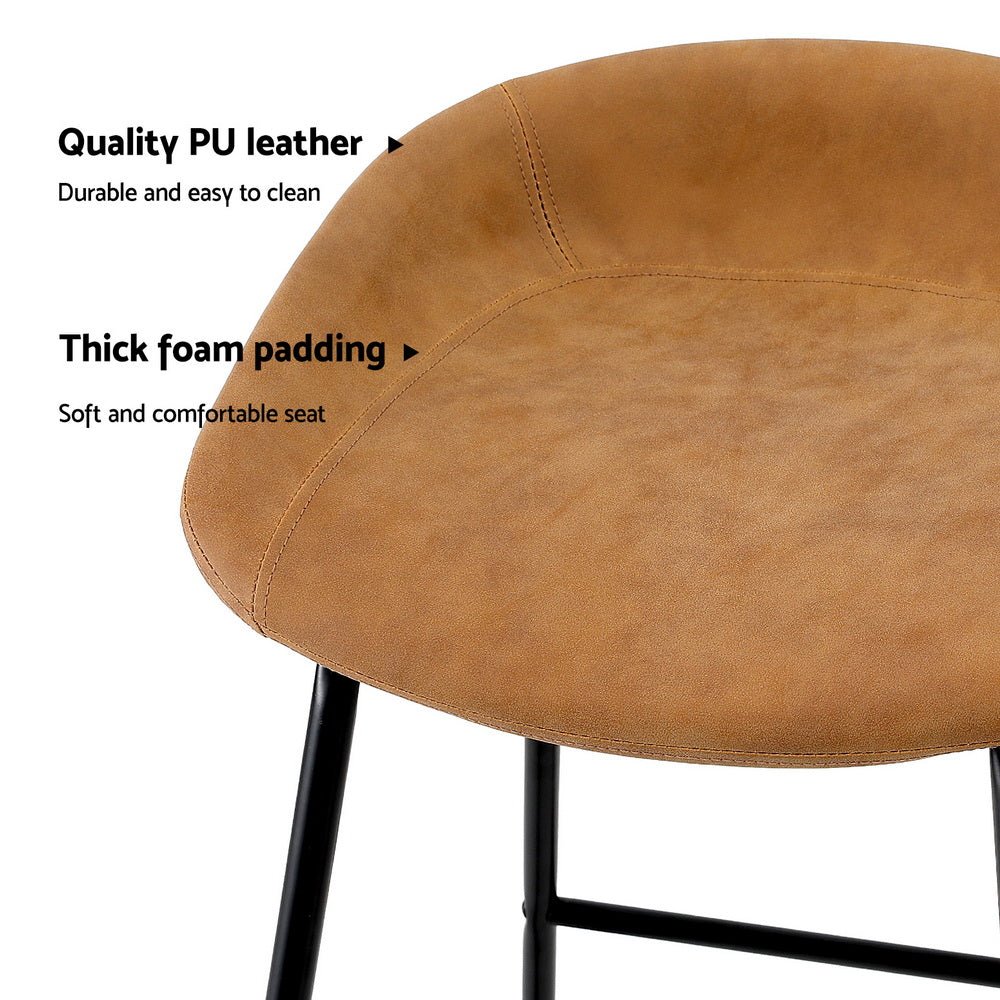 2x Bar Stools Kitchen Dining Chairs Counter Stool PU Leather Metal Brown - Furniture > Bar Stools & Chairs > Table & Bar Stools - Rivercity House & Home Co. (ABN 18 642 972 209) - Affordable Modern Furniture Australia