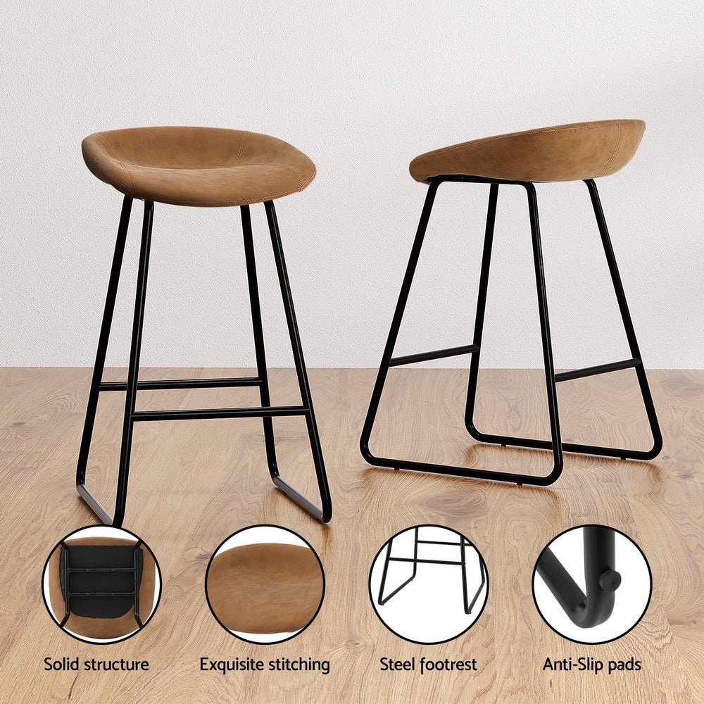 2x Bar Stools Kitchen Dining Chairs Counter Stool PU Leather Metal Brown - Furniture > Bar Stools & Chairs > Table & Bar Stools - Rivercity House & Home Co. (ABN 18 642 972 209) - Affordable Modern Furniture Australia