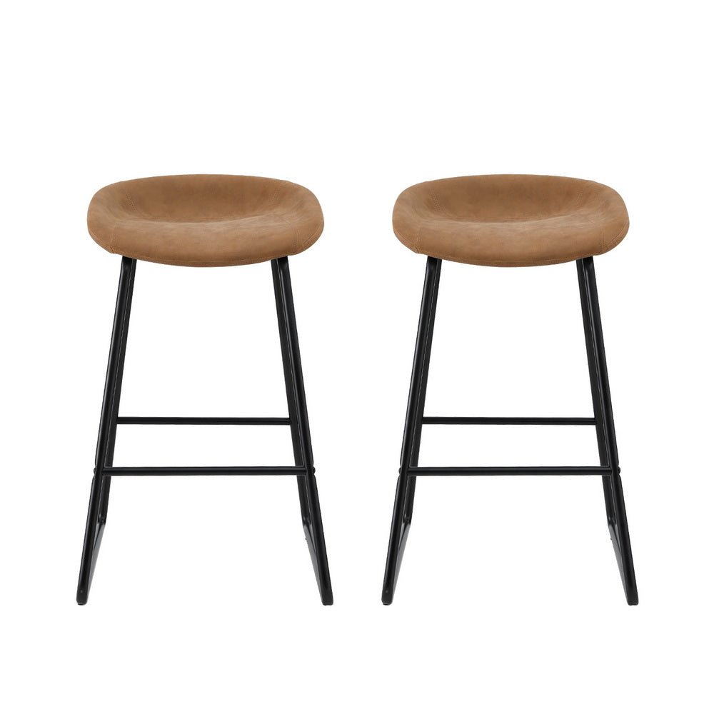 2x Bar Stools Kitchen Dining Chairs Counter Stool PU Leather Metal Brown - Furniture > Bar Stools & Chairs > Table & Bar Stools - Rivercity House & Home Co. (ABN 18 642 972 209) - Affordable Modern Furniture Australia