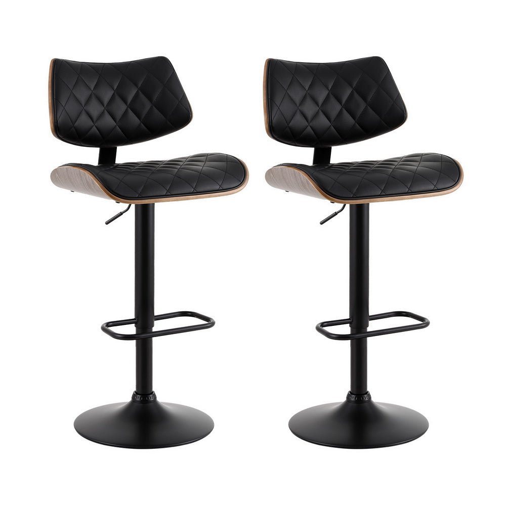 2x Bar Stools Kitchen Dining Chairs Gas Lift Stool Wooden Leather Black - Furniture > Bar Stools & Chairs > Table & Bar Stools - Rivercity House & Home Co. (ABN 18 642 972 209) - Affordable Modern Furniture Australia