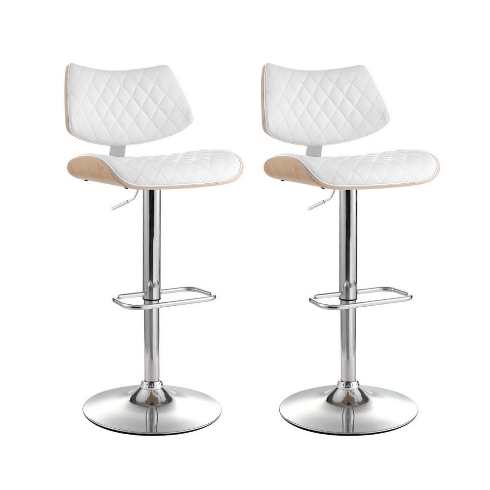 2x Bar Stools Kitchen Dining Chairs Gas Lift Stool Wooden Leather White - Furniture > Bar Stools & Chairs > Table & Bar Stools - Rivercity House & Home Co. (ABN 18 642 972 209) - Affordable Modern Furniture Australia