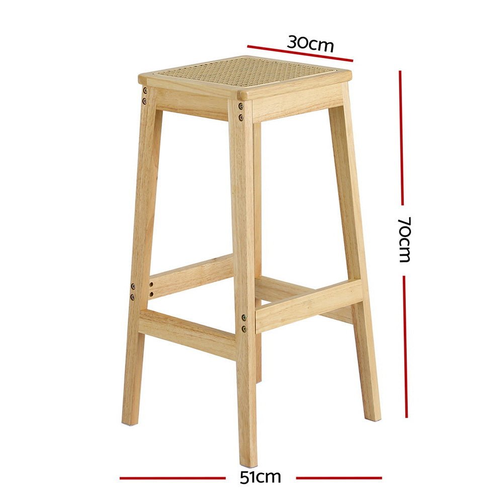 2x Bar Stools Rubber Wood Stool Counter Chair Rattan Barstools Kitchen - Furniture > Bar Stools & Chairs > Table & Bar Stools - Rivercity House & Home Co. (ABN 18 642 972 209) - Affordable Modern Furniture Australia