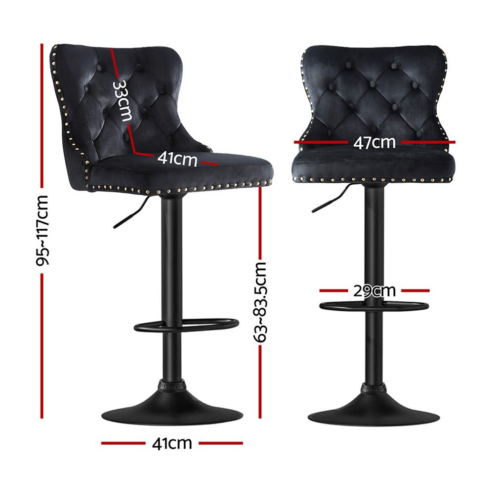 2x Velvet Bar Stool Adjustable Height Nailhead Trim Kitchen Counter Stool - Furniture > Bar Stools & Chairs > Table & Bar Stools - Rivercity House & Home Co. (ABN 18 642 972 209) - Affordable Modern Furniture Australia
