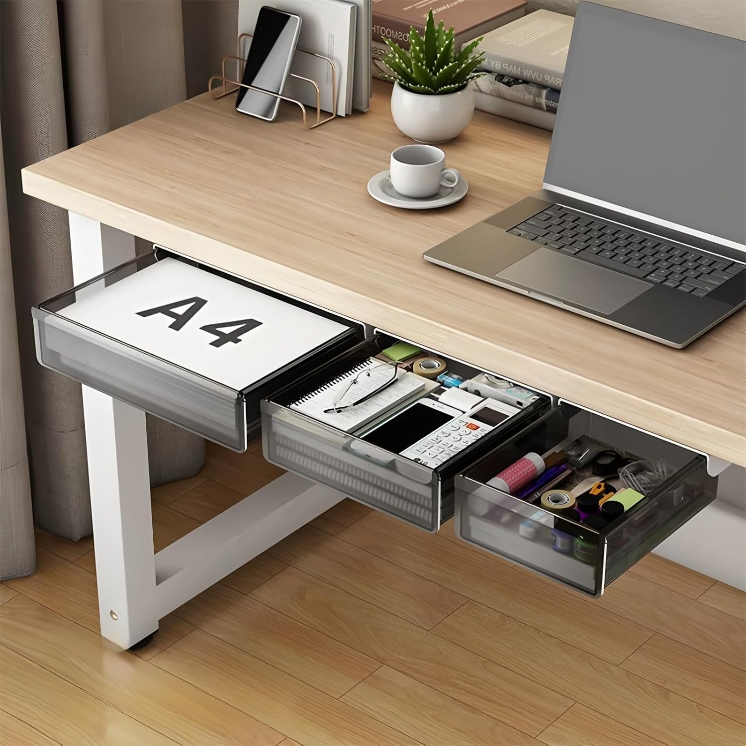 3 - Pack Under Desk Storage Drawers Pull - Out Organiser for Office & Home - Neutral - Furniture > Office > Storage Cabinets - Rivercity House & Home Co. (ABN 18 642 972 209) - Affordable Modern Furniture Australia