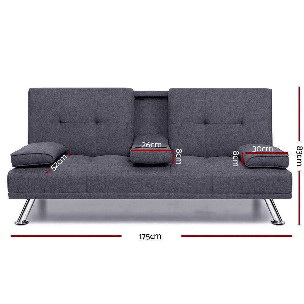 3 Seater Sofa Bed Recliner Futon (Dark Grey) - Rivercity House & Home Co. (ABN 18 642 972 209) - Affordable Modern Furniture Australia