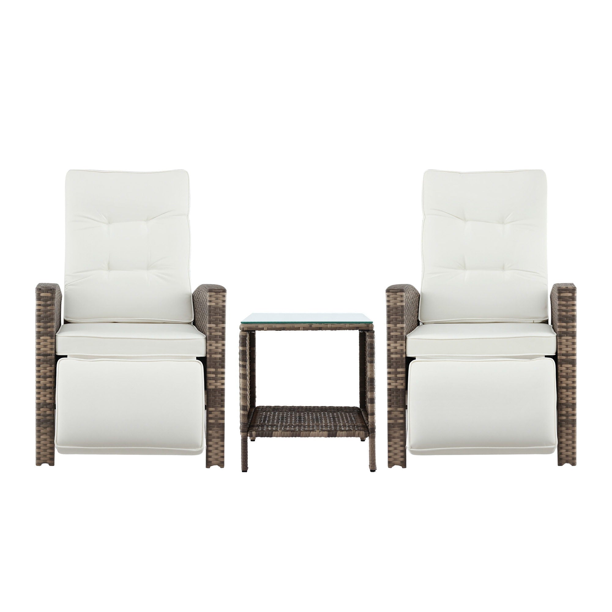 3PC Outdoor Bistro Set Recliner Chairs Table Sun lounge Patio Furniture Wicker Adjustable - Furniture > Outdoor > Outdoor Chairs - Rivercity House & Home Co. (ABN 18 642 972 209) - Affordable Modern Furniture Australia