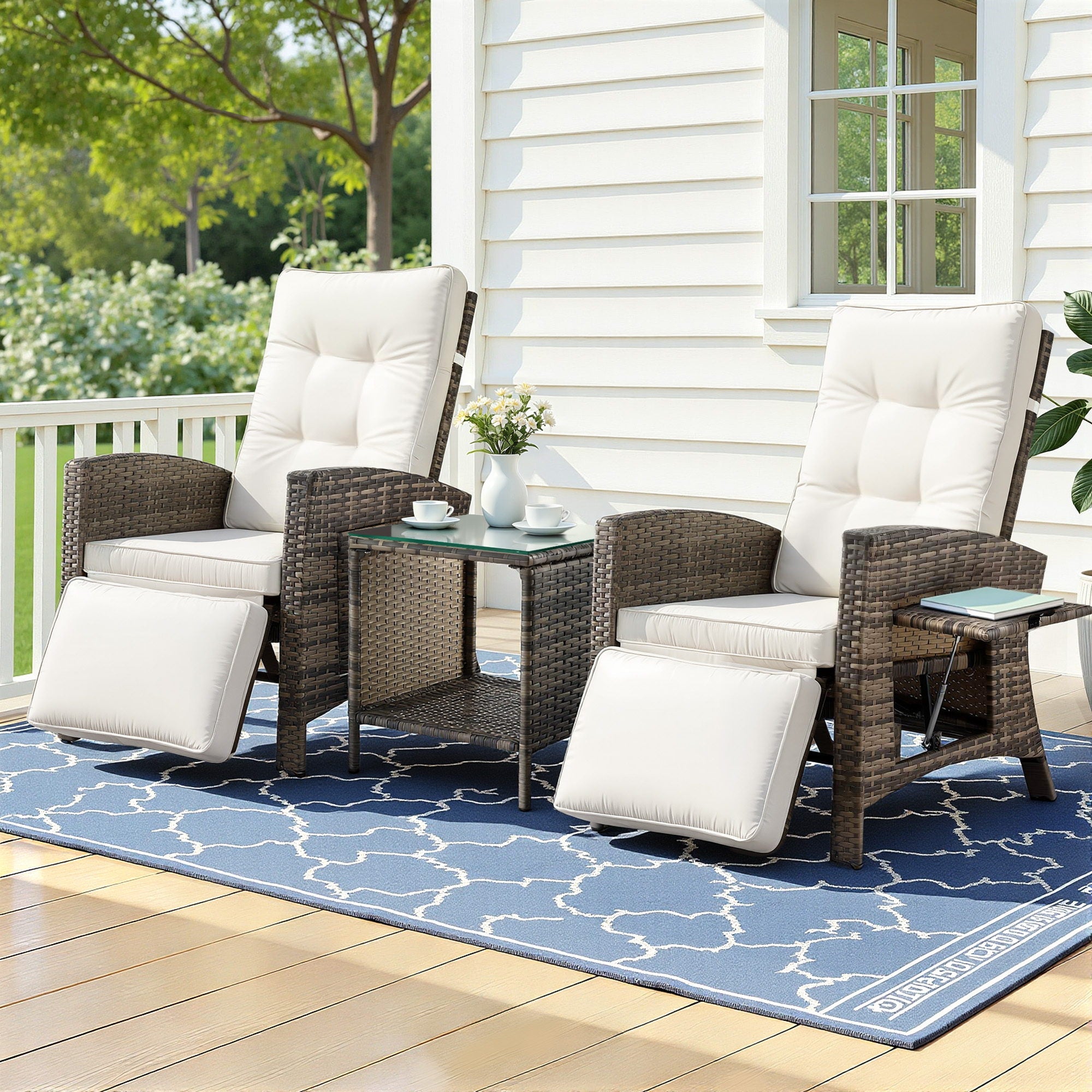 3PC Outdoor Bistro Set Recliner Chairs Table Sun lounge Patio Furniture Wicker Adjustable - Furniture > Outdoor > Outdoor Chairs - Rivercity House & Home Co. (ABN 18 642 972 209) - Affordable Modern Furniture Australia