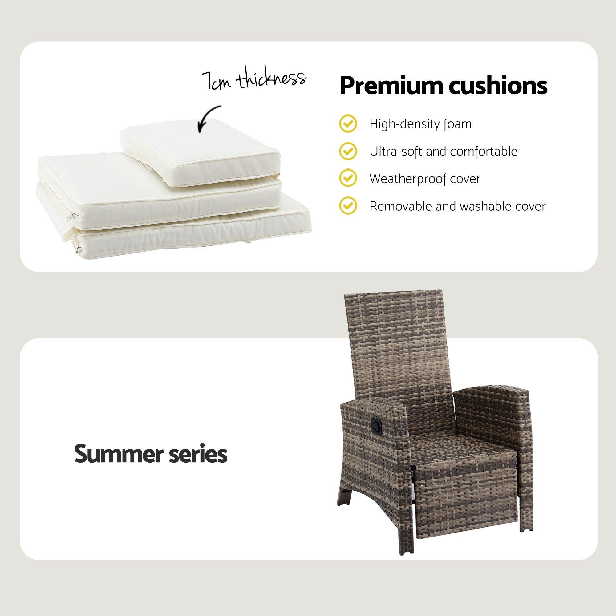 3PC Outdoor Bistro Set Recliner Chairs Table Sun lounge Patio Furniture Wicker Adjustable - Furniture > Outdoor > Outdoor Chairs - Rivercity House & Home Co. (ABN 18 642 972 209) - Affordable Modern Furniture Australia