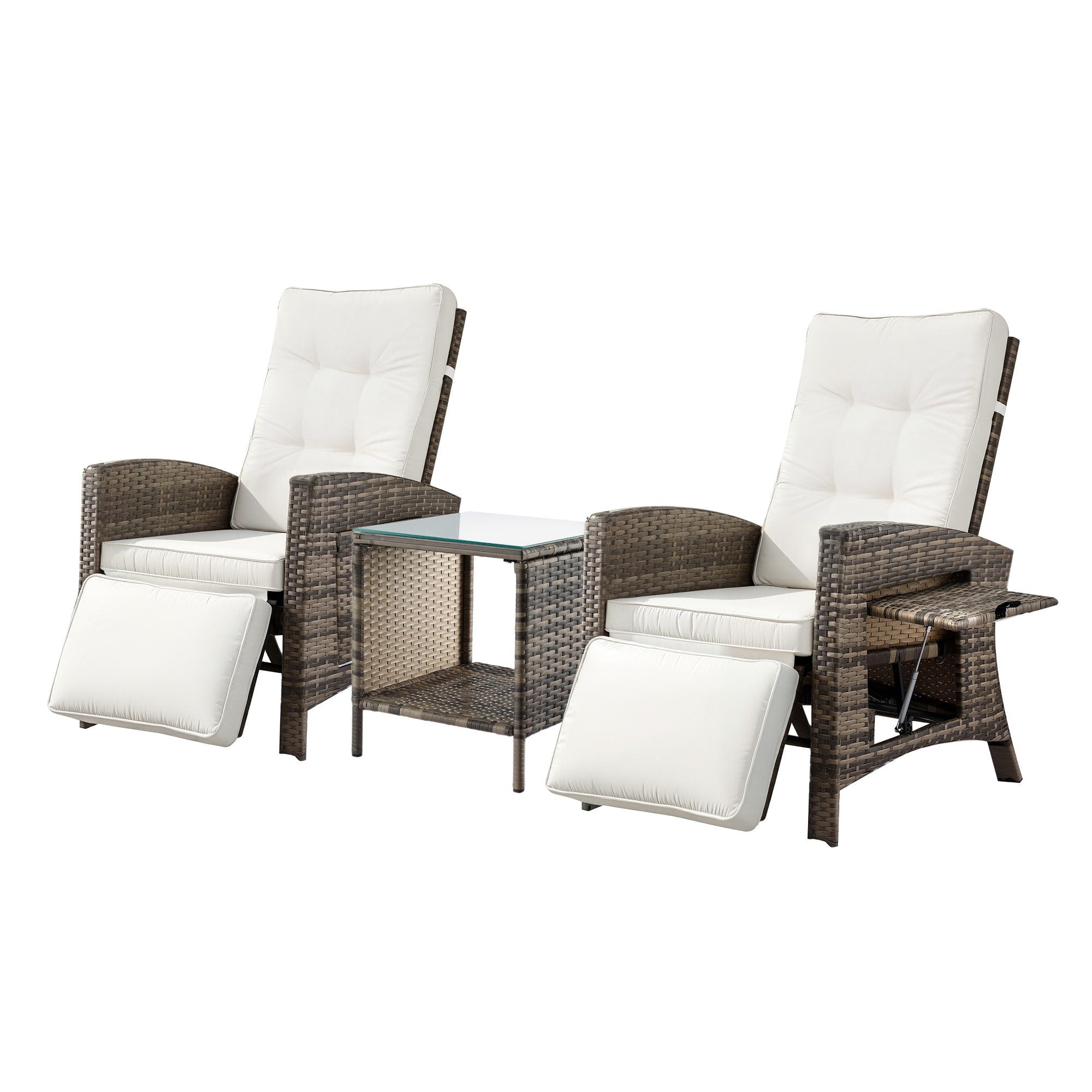 3PC Outdoor Bistro Set Recliner Chairs Table Sun lounge Patio Furniture Wicker Adjustable - Furniture > Outdoor > Outdoor Chairs - Rivercity House & Home Co. (ABN 18 642 972 209) - Affordable Modern Furniture Australia