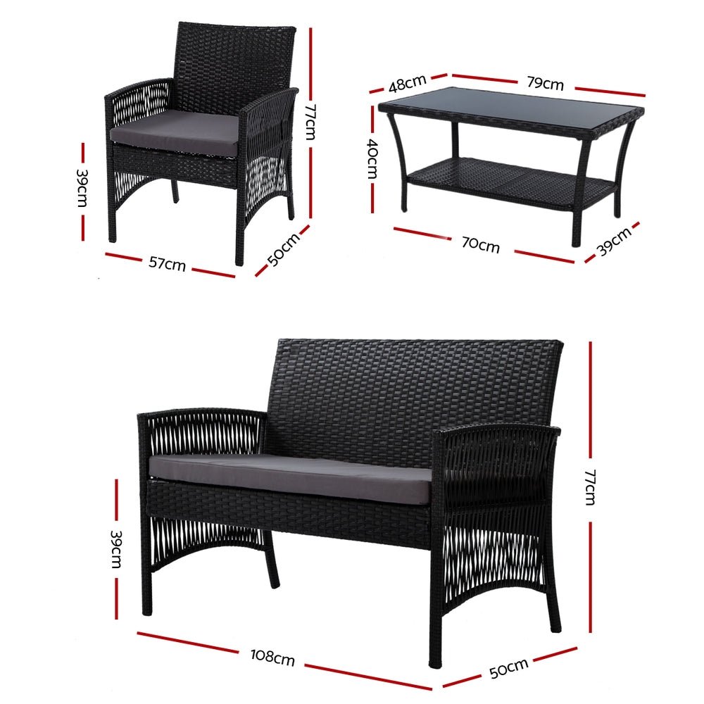 4 Piece Harp Outdoor Furniture Set Black - Rivercity House & Home Co. (ABN 18 642 972 209) - Affordable Modern Furniture Australia