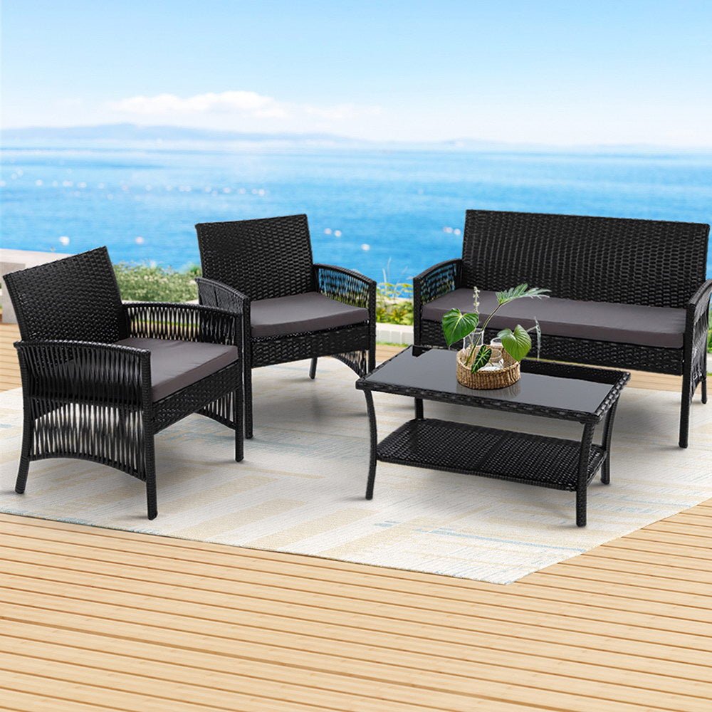 4 Piece Harp Outdoor Furniture Set Black - Rivercity House & Home Co. (ABN 18 642 972 209) - Affordable Modern Furniture Australia