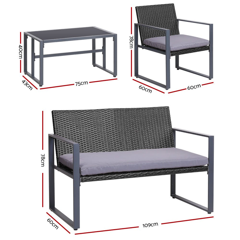 4 Piece Outdoor Wicker Furniture Set - Rivercity House & Home Co. (ABN 18 642 972 209) - Affordable Modern Furniture Australia