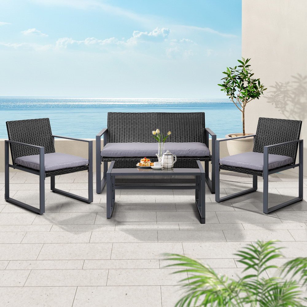 4 Piece Outdoor Wicker Furniture Set - Rivercity House & Home Co. (ABN 18 642 972 209) - Affordable Modern Furniture Australia