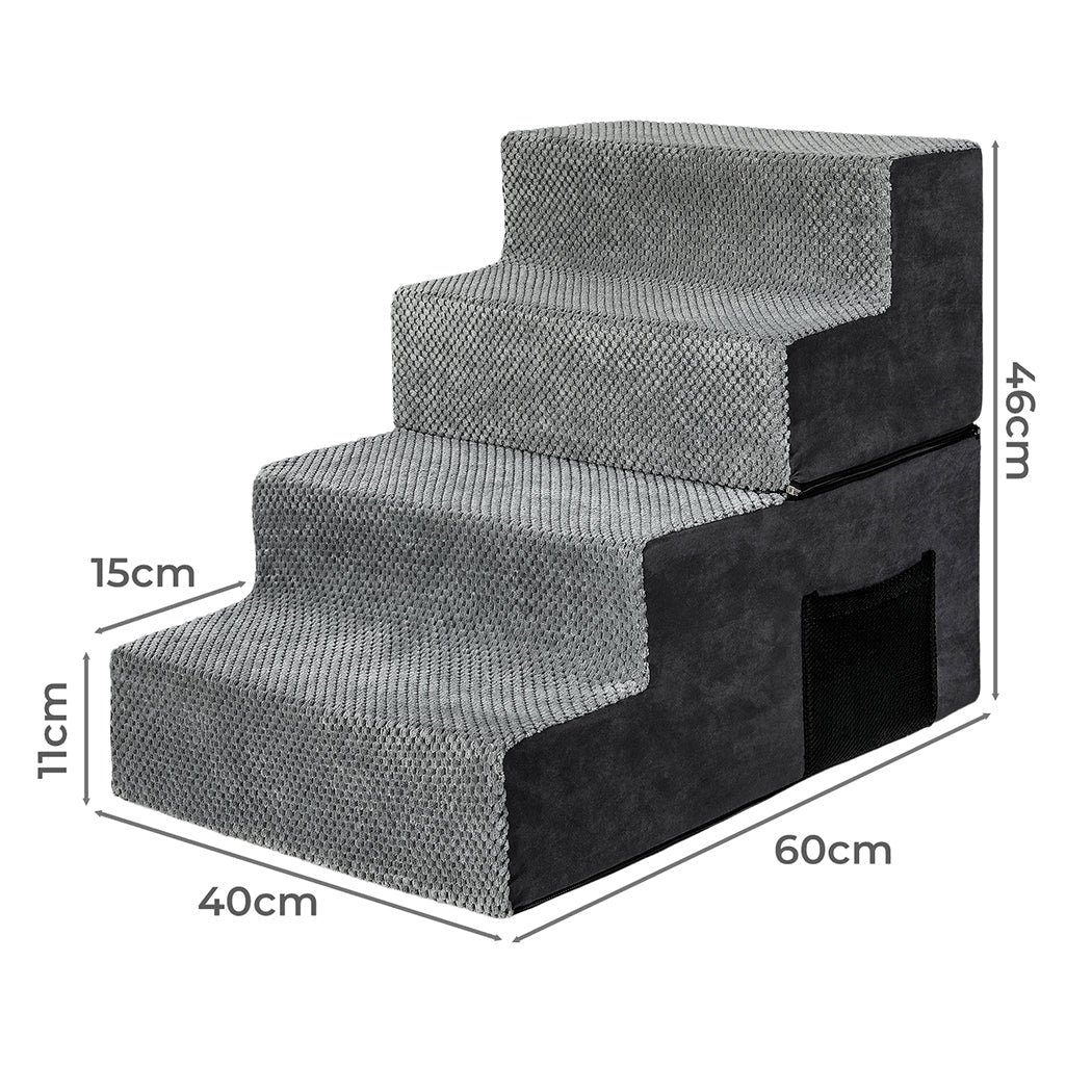 4 - Step Pet Stairs with High - Density Foam Dog Ramp - Grey - Rivercity House & Home Co. (ABN 18 642 972 209) - Affordable Modern Furniture Australia