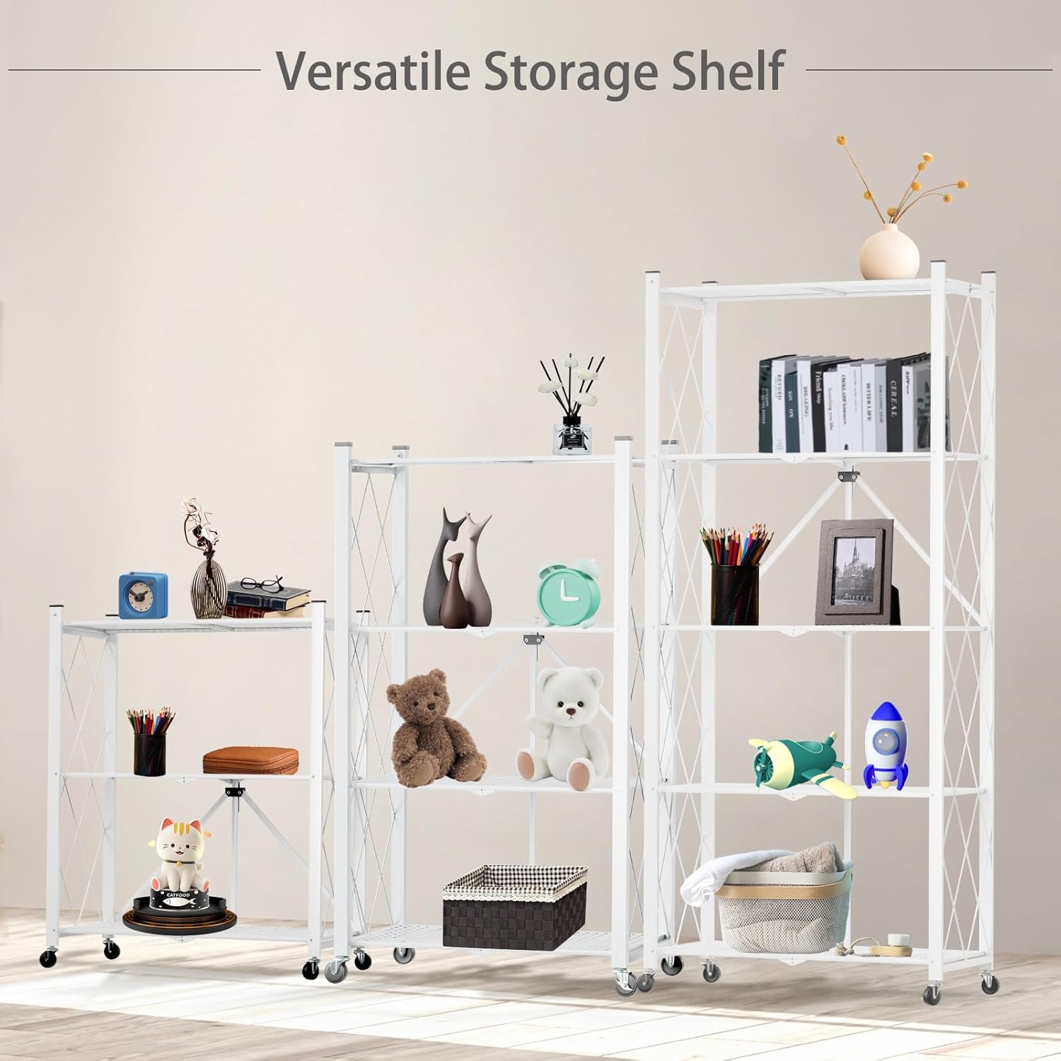 4 - Tier Foldable Storage Shelf with Wheels for Kitchen, Garage, Pantry or Basement (White) - Furniture > Dining > Kitchen & Dining Trolleys - Rivercity House & Home Co. (ABN 18 642 972 209) - Affordable Modern Furniture Australia