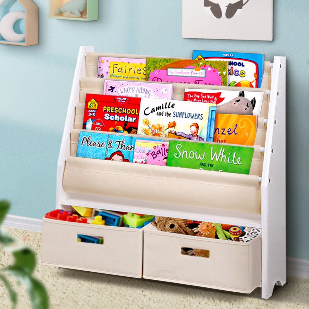 4 tier Kids Bookshelf Wooden Bookcase Children Toy Organiser Display Rack - Baby & Kids > Kid's Furniture - Rivercity House & Home Co. (ABN 18 642 972 209) - Affordable Modern Furniture Australia