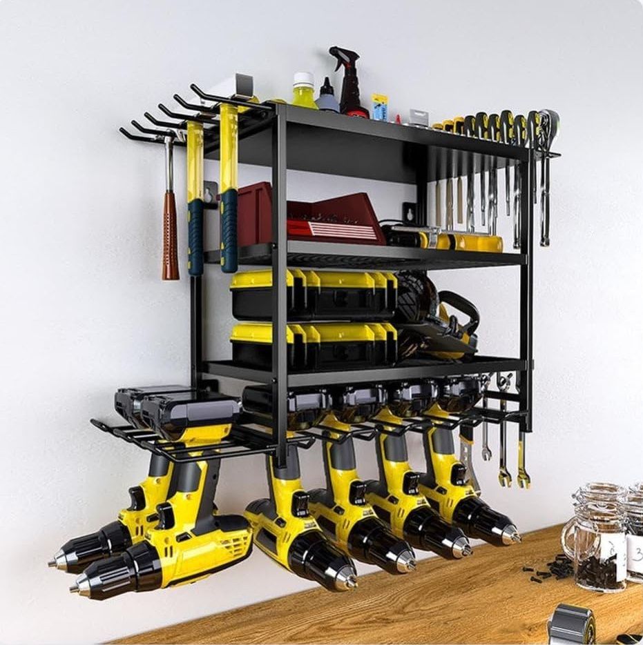 4 - Tier Power Tool Rack Organizer Wall Mount with Drill Holder & Wrench Hooks for Cordless Tools & Workshop Organization - Home & Garden > Garden Tools > Gardening Accessories - Rivercity House & Home Co. (ABN 18 642 972 209) - Affordable Modern Furniture Australia