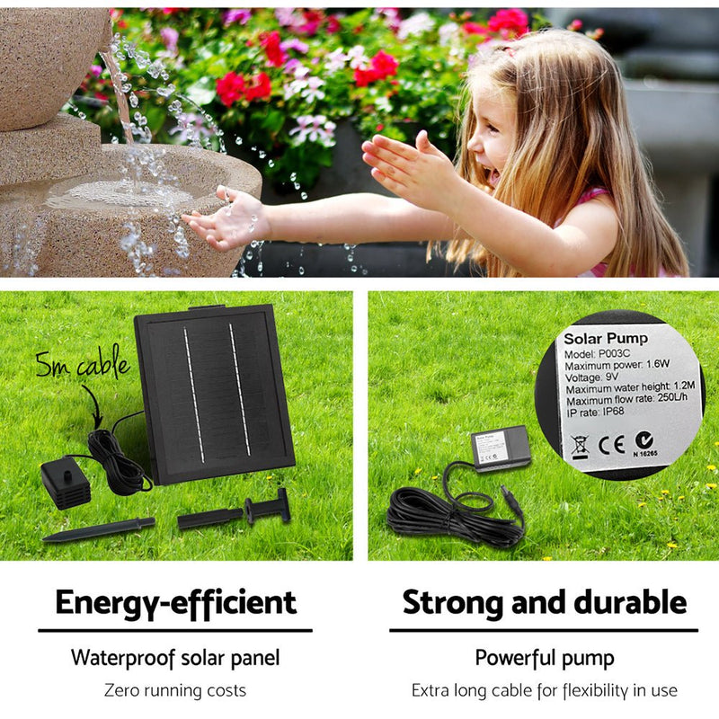 4 Tier Solar Powered Water Fountain with Light - Sand Beige - Rivercity House & Home Co. (ABN 18 642 972 209) - Affordable Modern Furniture Australia