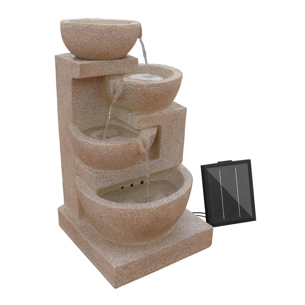 4 Tier Solar Powered Water Fountain with Light - Sand Beige - Rivercity House & Home Co. (ABN 18 642 972 209) - Affordable Modern Furniture Australia