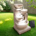 4 Tier Solar Powered Water Fountain with Light - Sand Beige