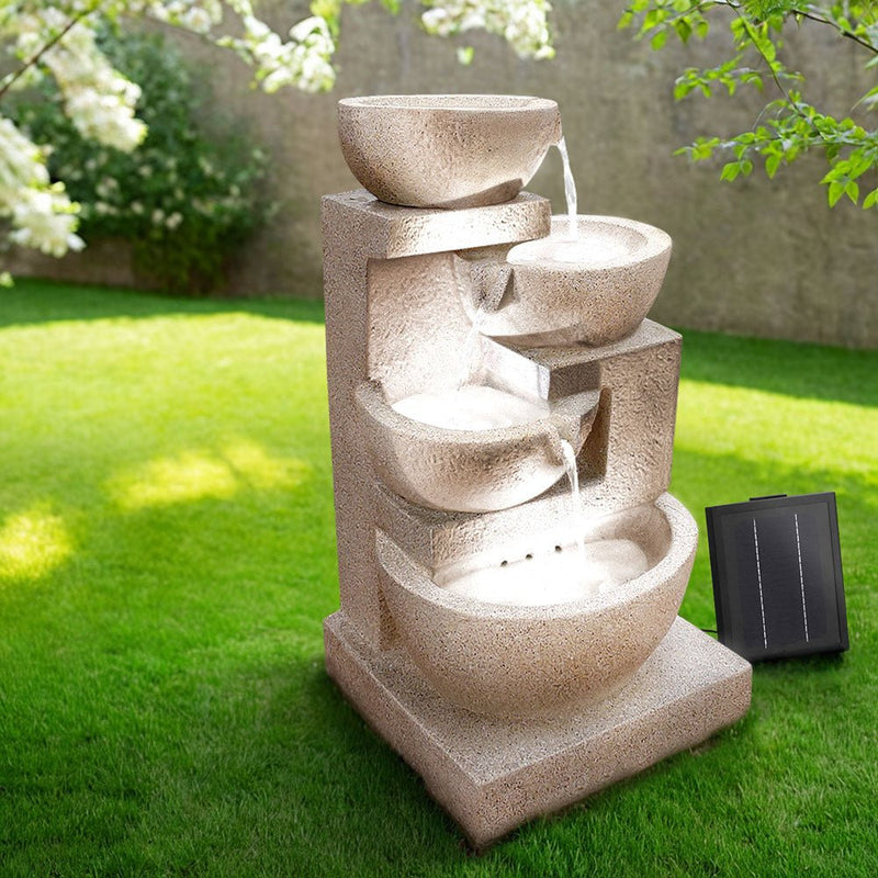 4 Tier Solar Powered Water Fountain with Light - Sand Beige - Rivercity House & Home Co. (ABN 18 642 972 209) - Affordable Modern Furniture Australia