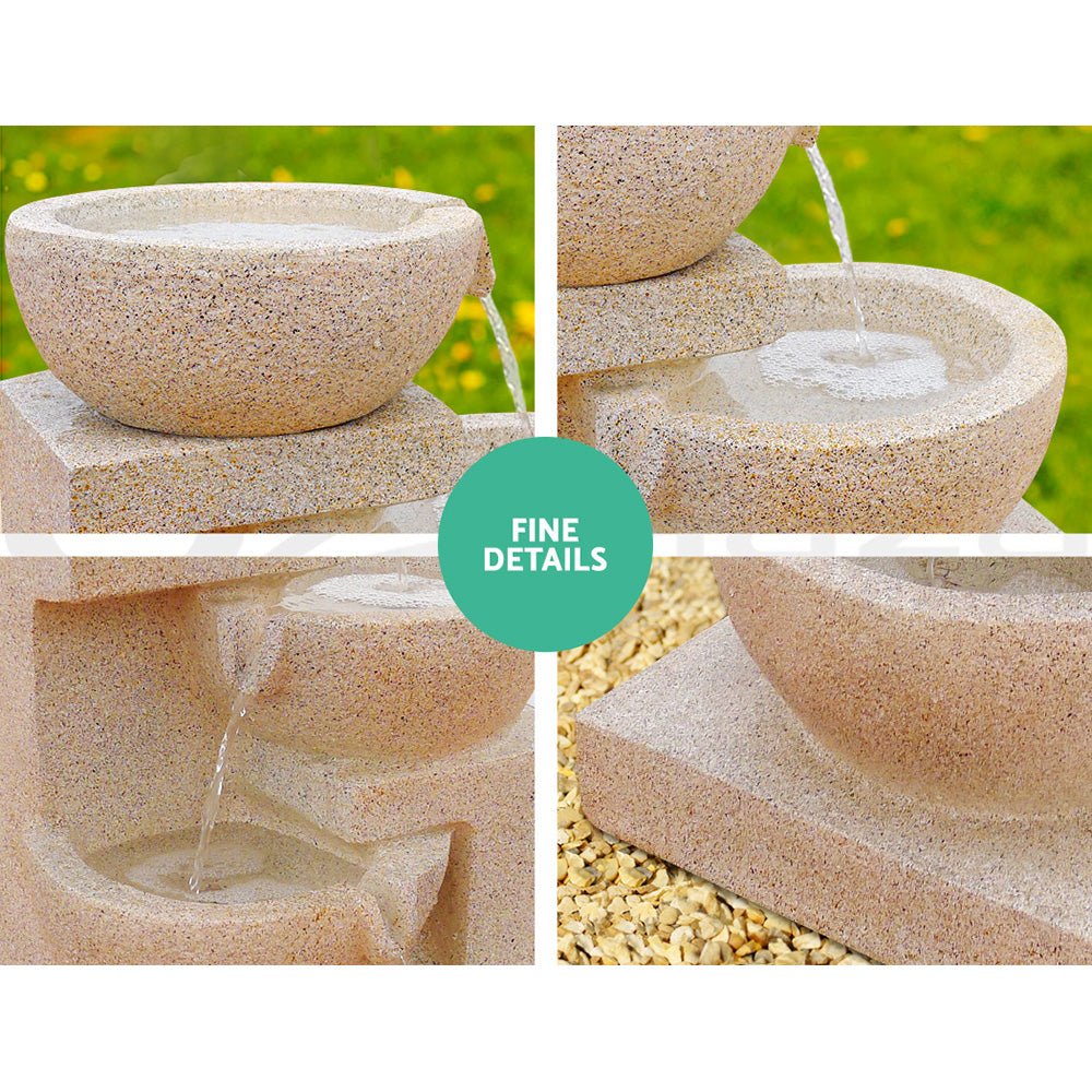4 Tier Solar Powered Water Fountain with Light - Sand Beige - Rivercity House & Home Co. (ABN 18 642 972 209) - Affordable Modern Furniture Australia