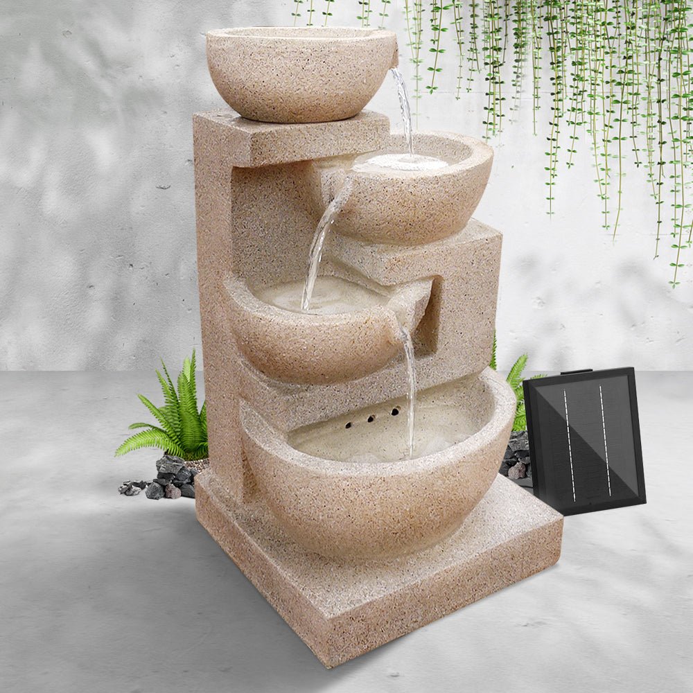 4 Tier Solar Powered Water Fountain with Light - Sand Beige - Rivercity House & Home Co. (ABN 18 642 972 209) - Affordable Modern Furniture Australia