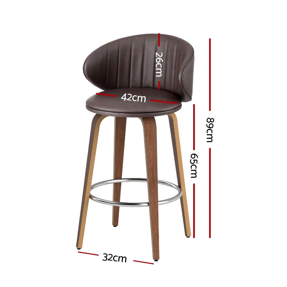 4x Bar Stools Dining Chairs Contoured Leather Wood Stool - Furniture > Bar Stools & Chairs > Table & Bar Stools - Rivercity House & Home Co. (ABN 18 642 972 209) - Affordable Modern Furniture Australia
