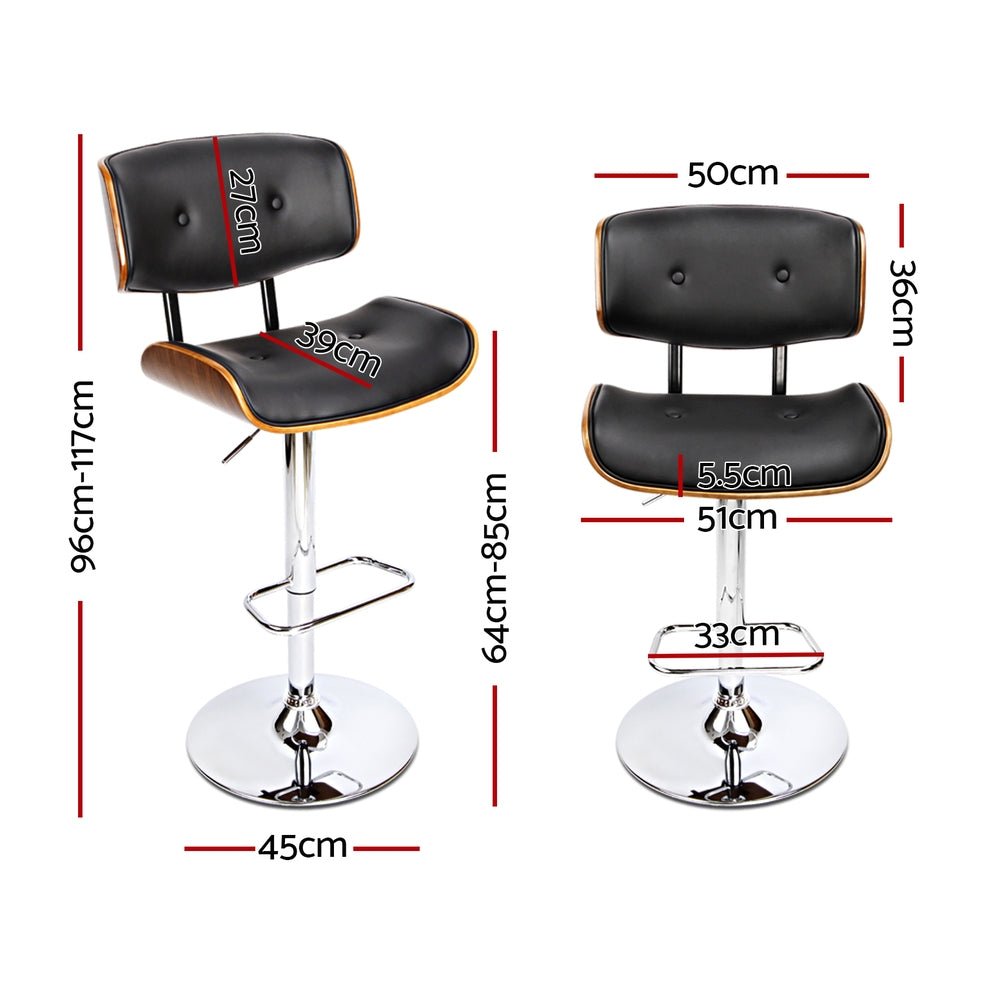 4x Bar Stools Gas Lift Leather Black - Furniture > Bar Stools & Chairs > Massage Chairs - Rivercity House & Home Co. (ABN 18 642 972 209) - Affordable Modern Furniture Australia