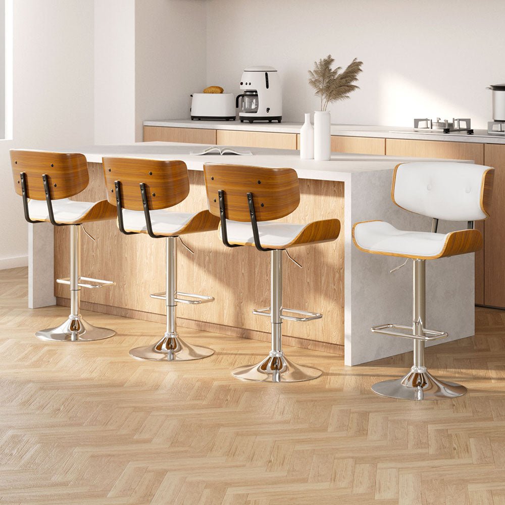 4x Bar Stools Gas Lift Leather White - Furniture > Bar Stools & Chairs > Massage Chairs - Rivercity House & Home Co. (ABN 18 642 972 209) - Affordable Modern Furniture Australia