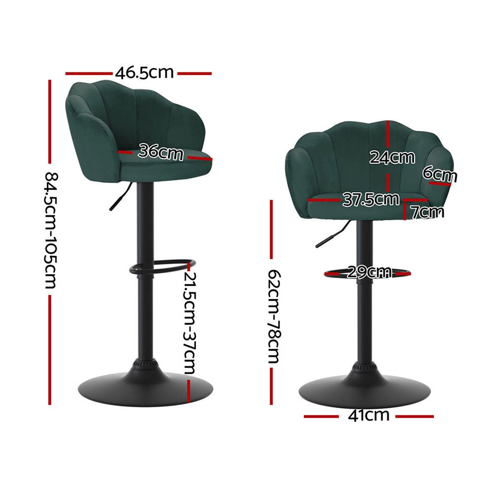 4x Bar Stools Gas Lift Velvet Green - Furniture > Bar Stools & Chairs > Table & Bar Stools - Rivercity House & Home Co. (ABN 18 642 972 209) - Affordable Modern Furniture Australia