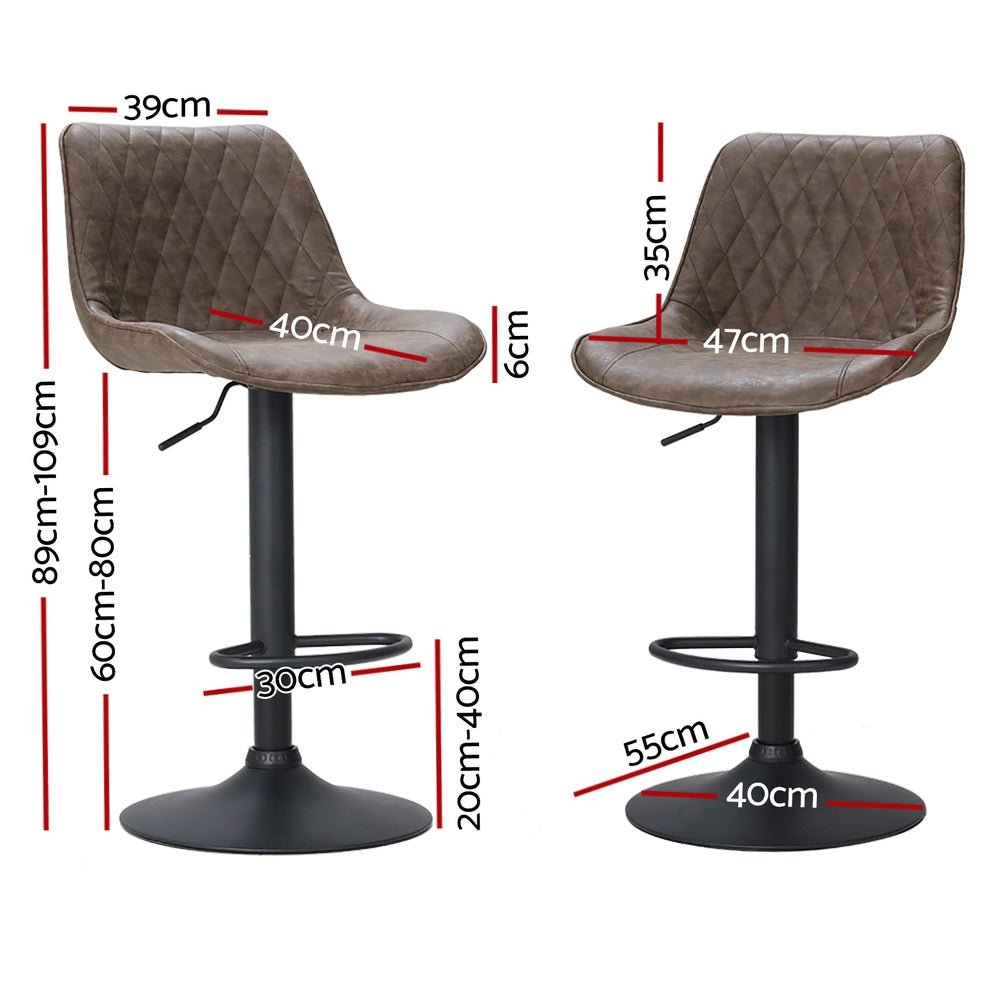 4x Bar Stools Gas Lift Vintage Leather Brown - Furniture > Bar Stools & Chairs > Massage Chairs - Rivercity House & Home Co. (ABN 18 642 972 209) - Affordable Modern Furniture Australia