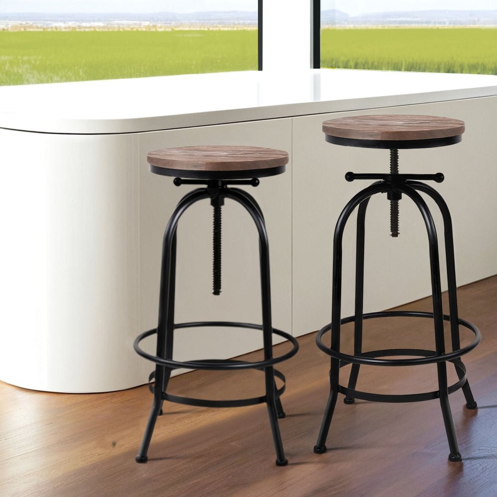 4x Bar Stools Kitchen Dining Chairs Adjustable Wooden Vintage Stool - Furniture > Bar Stools & Chairs > Table & Bar Stools - Rivercity House & Home Co. (ABN 18 642 972 209) - Affordable Modern Furniture Australia