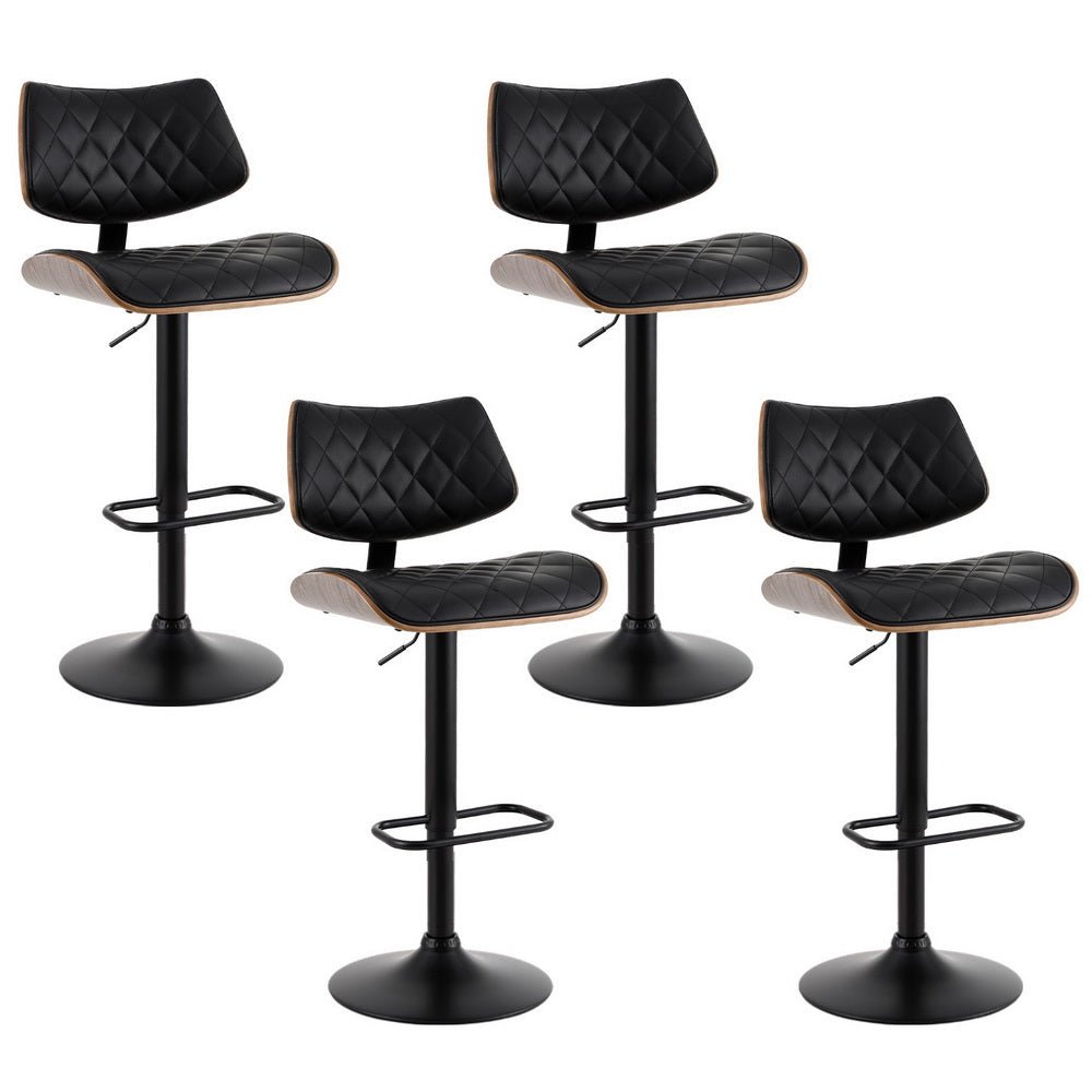 4x Bar Stools Kitchen Dining Chairs Gas Lift Stool Wooden Leather Black - Furniture > Bar Stools & Chairs > Table & Bar Stools - Rivercity House & Home Co. (ABN 18 642 972 209) - Affordable Modern Furniture Australia