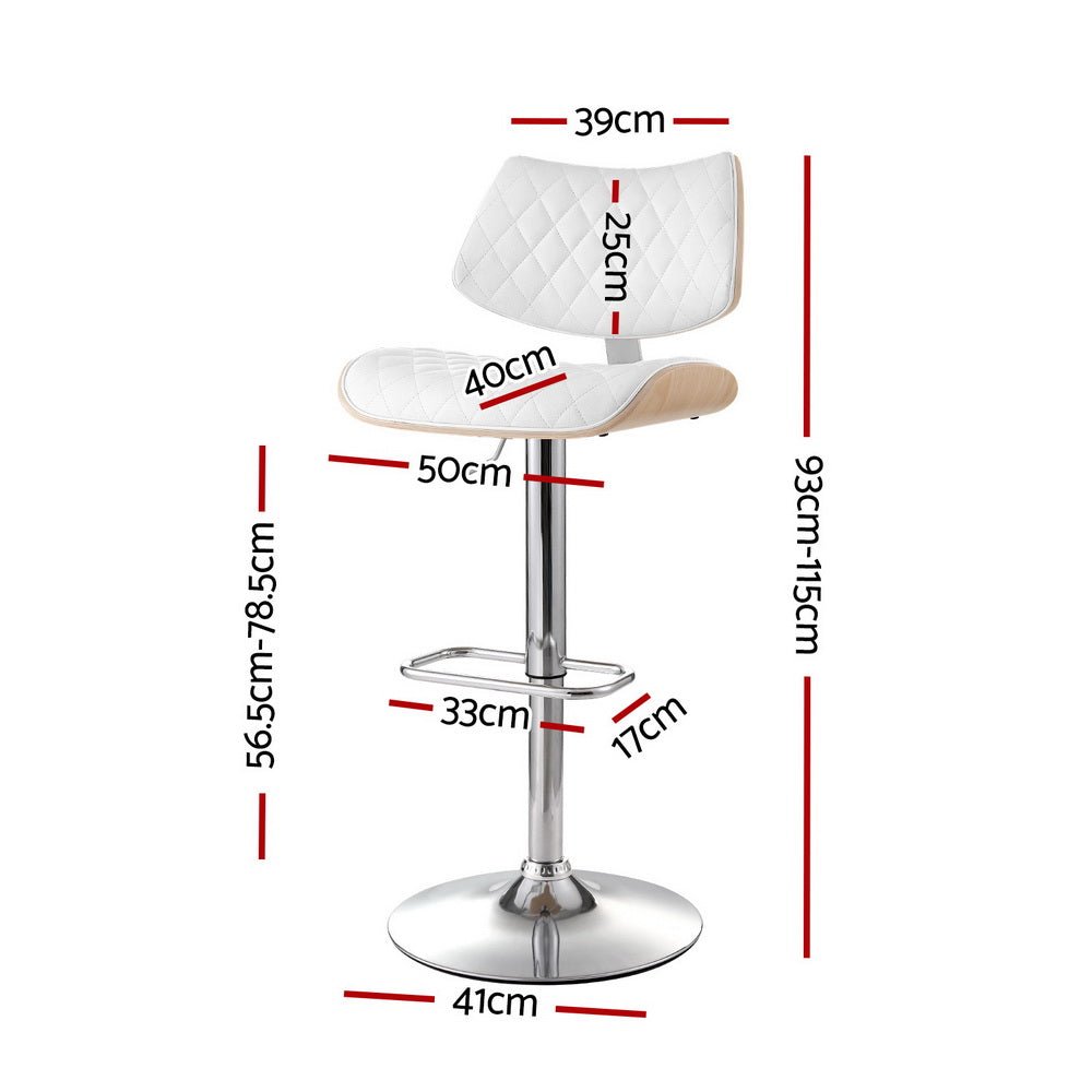 4x Bar Stools Kitchen Dining Chairs Gas Lift Stool Wooden Leather White - Furniture > Bar Stools & Chairs > Table & Bar Stools - Rivercity House & Home Co. (ABN 18 642 972 209) - Affordable Modern Furniture Australia
