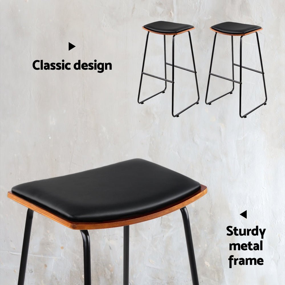 4x Bar Stools Leather Padded Metal - Furniture > Bar Stools & Chairs > Table & Bar Stools - Rivercity House & Home Co. (ABN 18 642 972 209) - Affordable Modern Furniture Australia