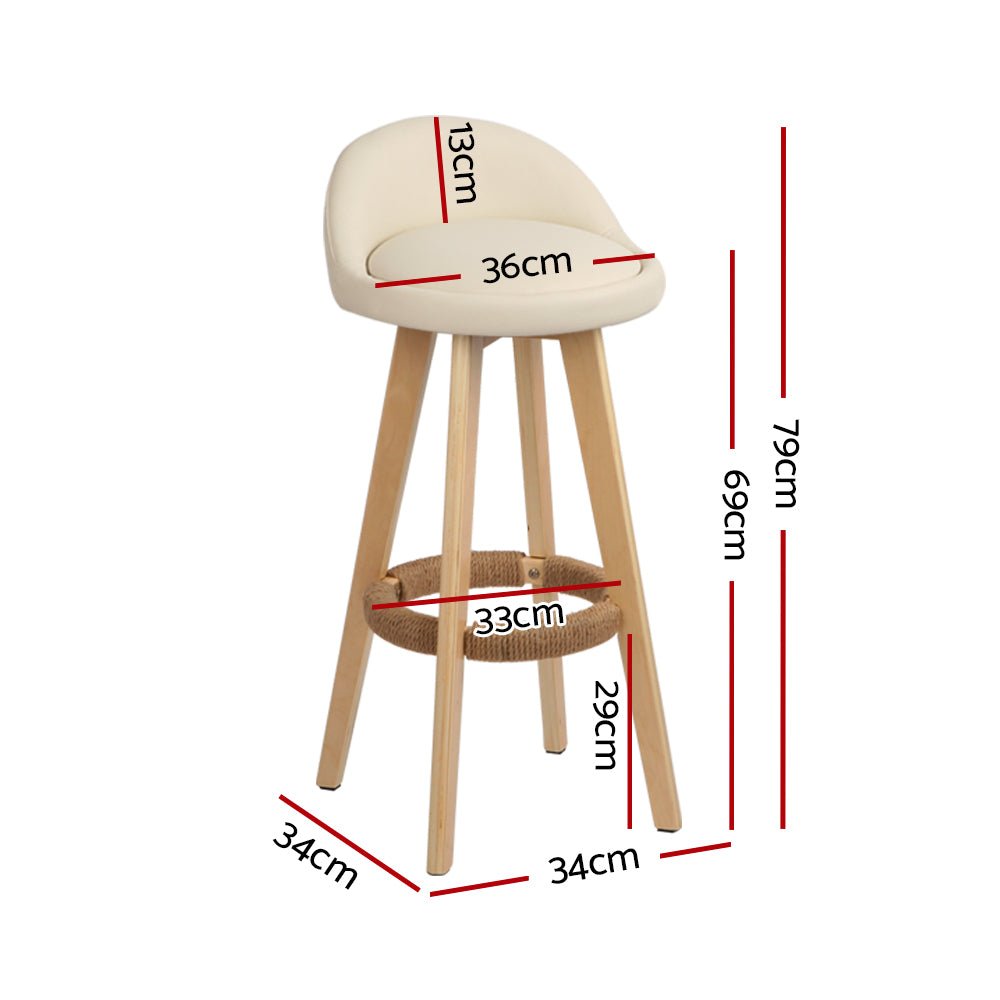 4x Bar Stools Padded Leather Wooden Beige - Furniture > Bar Stools & Chairs > Table & Bar Stools - Rivercity House & Home Co. (ABN 18 642 972 209) - Affordable Modern Furniture Australia
