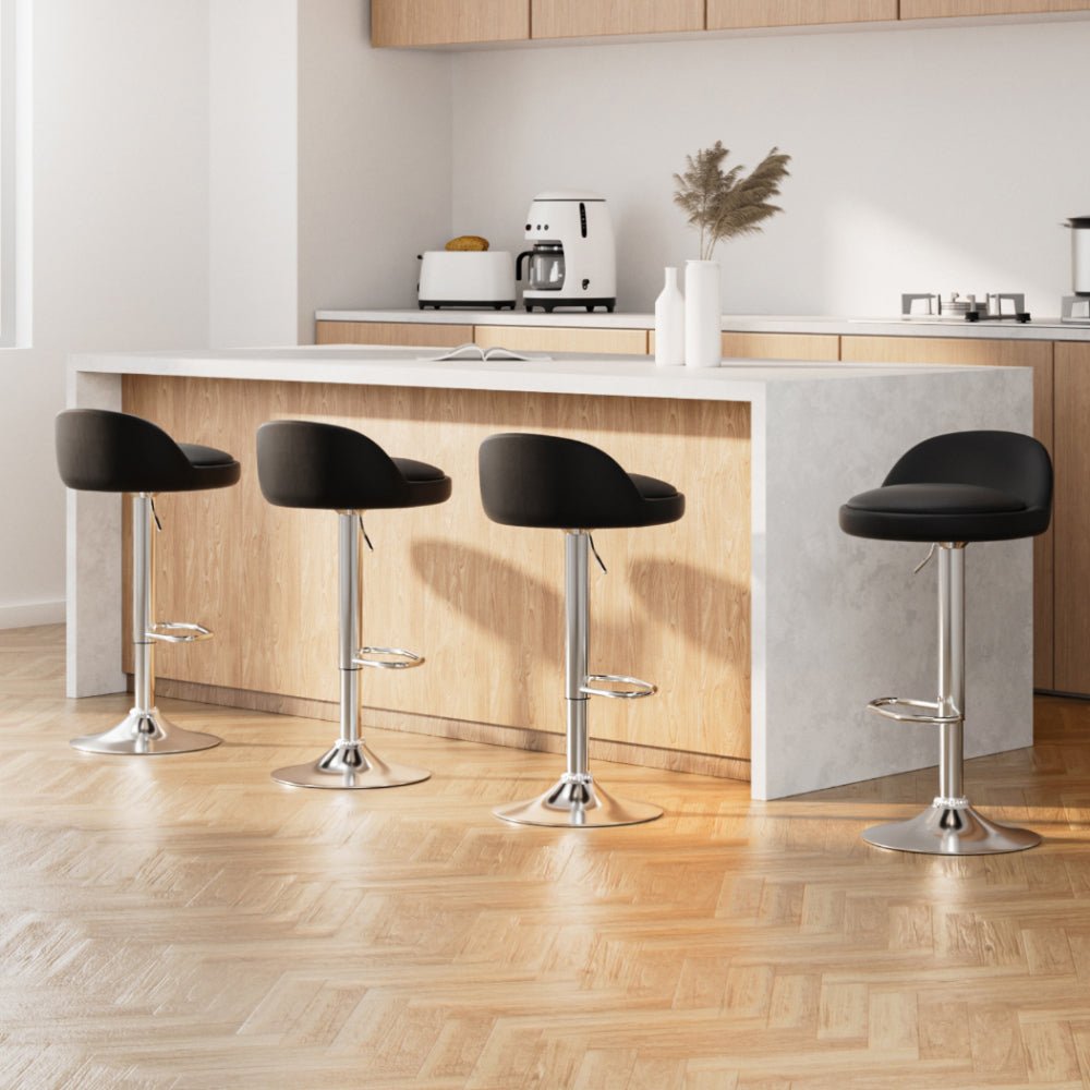 4x Bar Stools PU Leather Gas Lift Black - Furniture > Bar Stools & Chairs - Rivercity House & Home Co. (ABN 18 642 972 209) - Affordable Modern Furniture Australia