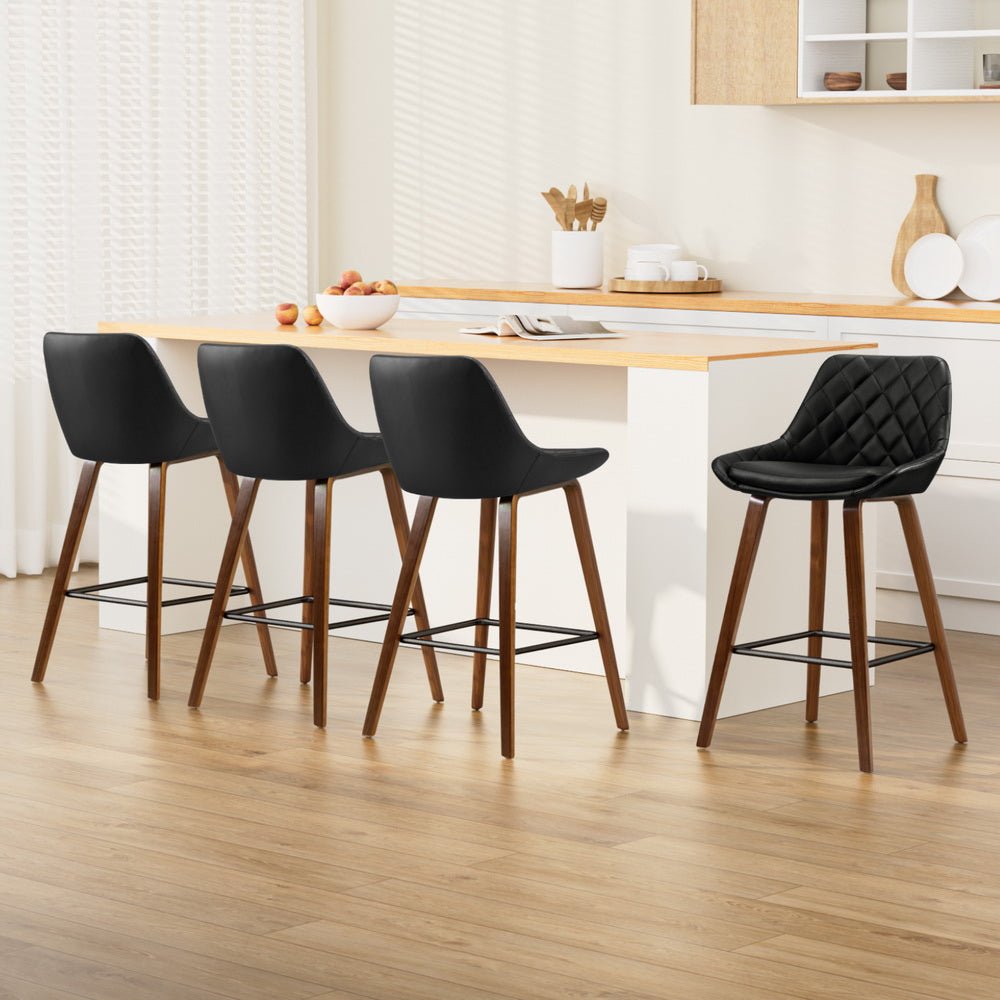 4x Bar Stools PU Seat Wooden - Furniture > Bar Stools & Chairs > Table & Bar Stools - Rivercity House & Home Co. (ABN 18 642 972 209) - Affordable Modern Furniture Australia