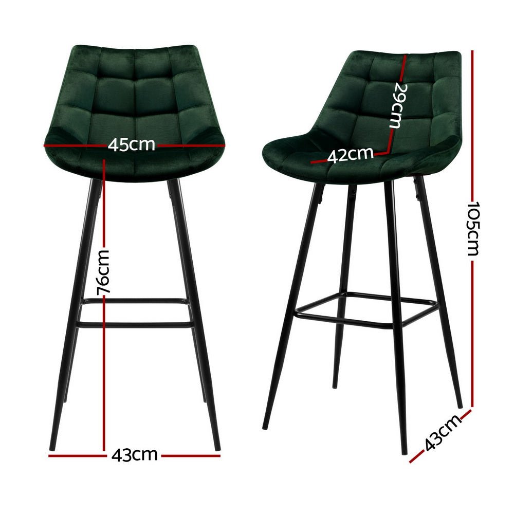 4x Bar Stools Velvet Chairs Green - Furniture > Bar Stools & Chairs > Table & Bar Stools - Rivercity House & Home Co. (ABN 18 642 972 209) - Affordable Modern Furniture Australia