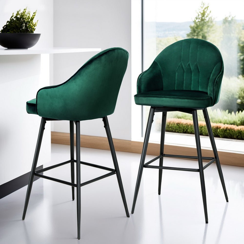 4x Bar Stools Velvet Swivel Metal Legs Green - Furniture > Bar Stools & Chairs > Massage Chairs - Rivercity House & Home Co. (ABN 18 642 972 209) - Affordable Modern Furniture Australia