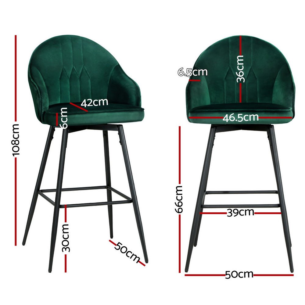 4x Bar Stools Velvet Swivel Metal Legs Green - Furniture > Bar Stools & Chairs > Massage Chairs - Rivercity House & Home Co. (ABN 18 642 972 209) - Affordable Modern Furniture Australia