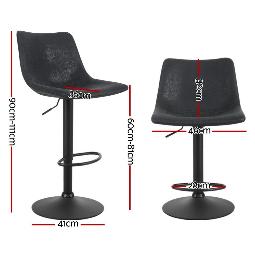 4x Bar Stools Vintage Leather Swivel Gas Lift Black - Furniture > Bar Stools & Chairs > Table & Bar Stools - Rivercity House & Home Co. (ABN 18 642 972 209) - Affordable Modern Furniture Australia