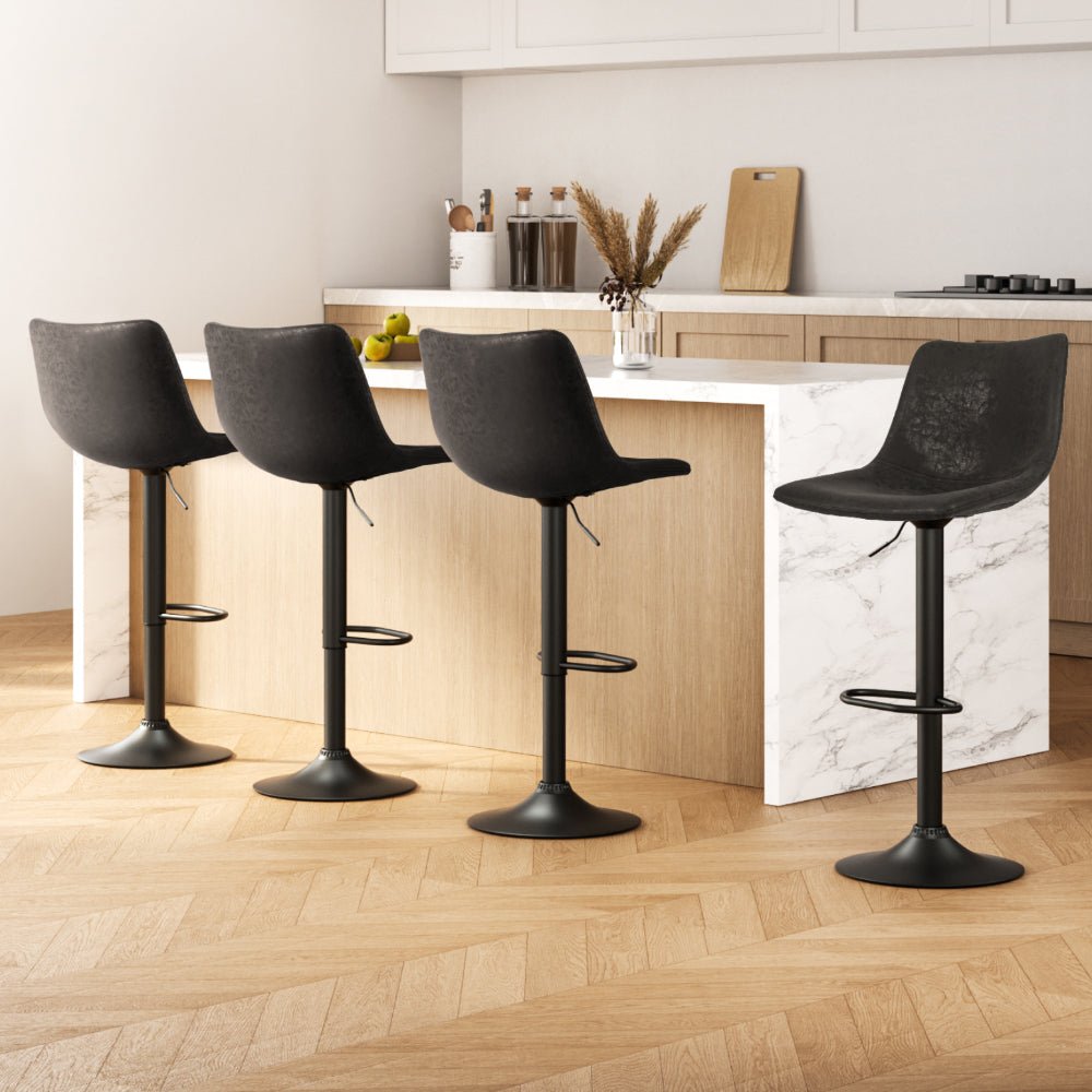 4x Bar Stools Vintage Leather Swivel Gas Lift Black - Furniture > Bar Stools & Chairs > Table & Bar Stools - Rivercity House & Home Co. (ABN 18 642 972 209) - Affordable Modern Furniture Australia