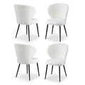 4x Dining Chairs Sherpa Boucle Wing Back White