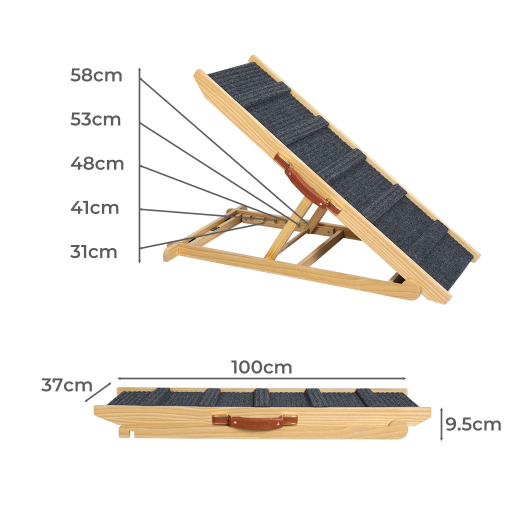 5 - Level Adjustable Height Wood Pet Ramp with Handle - Wood & Greige - Rivercity House & Home Co. (ABN 18 642 972 209) - Affordable Modern Furniture Australia
