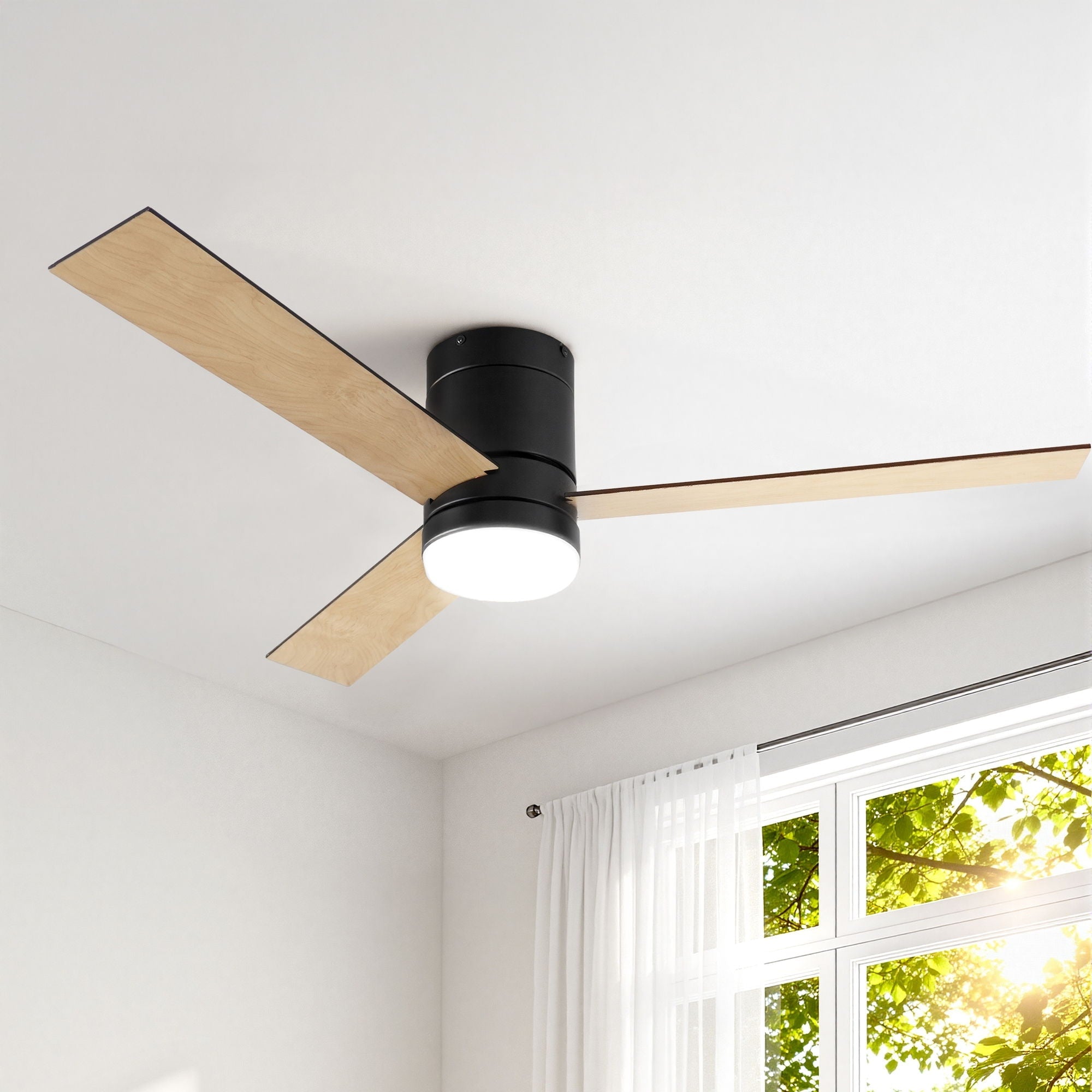 52'' Ceiling Fan 3 Blades Double - sided DC Motor w/Light w/Remote Light Wood and bLack - Appliances > Fans > Ceiling Fans - Rivercity House & Home Co. (ABN 18 642 972 209) - Affordable Modern Furniture Australia